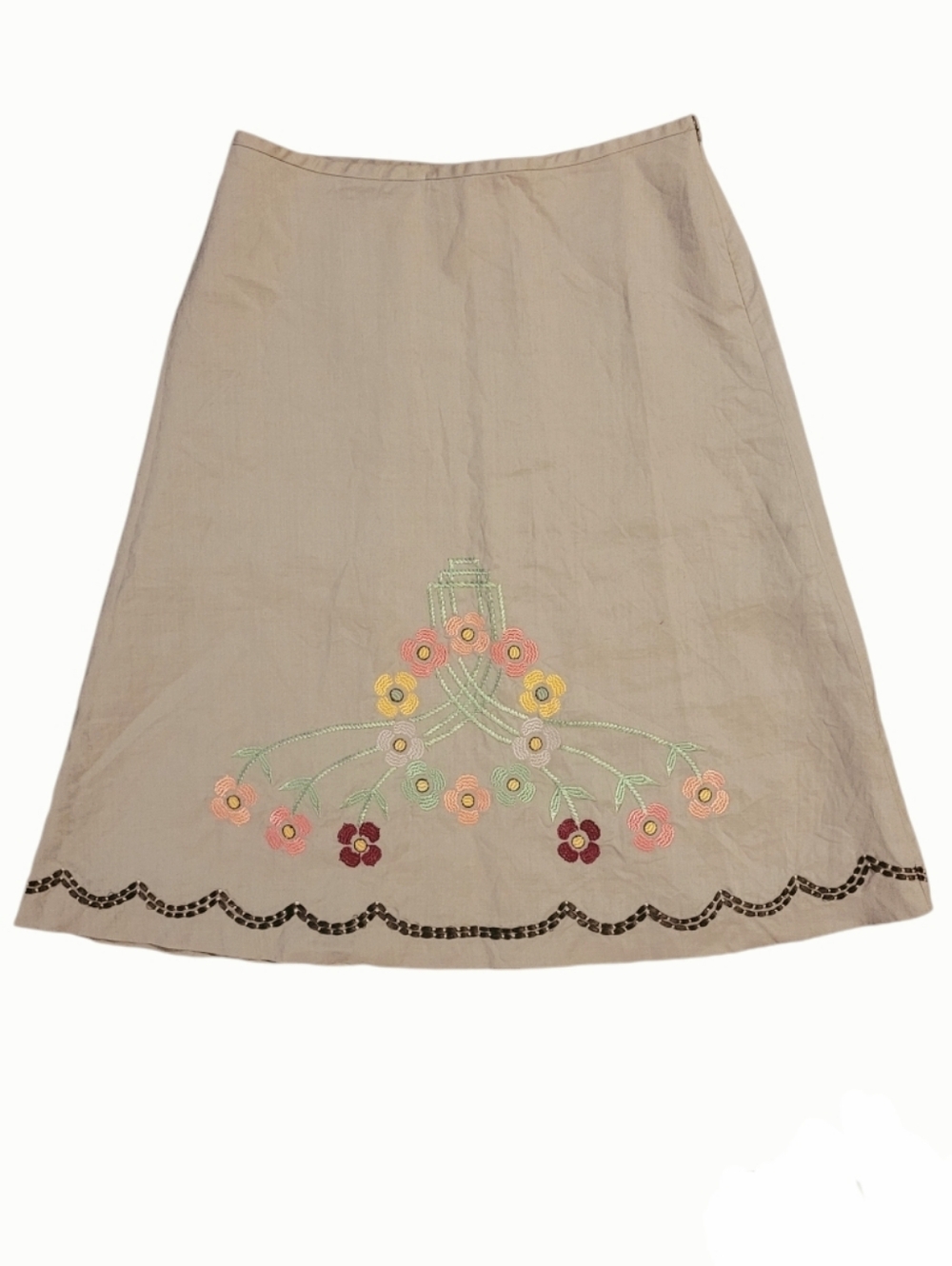 Ann Taylor Loft Ramie Embroidered Skirt Sz 10